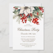 Watercolor Botanical Holly Berries Christmas Party Einladung (Vorderseite)