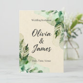 Watercolor Botanical Leaves Invitation Einladung (Stehend Vorderseite)