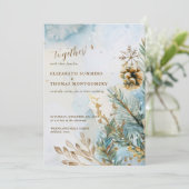 Watercolor Botanicals Winter Wedding Gold Accents Einladung (Stehend Vorderseite)