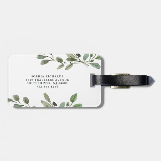 Watercolor-botanisches Grün-Blätter und Skript Gepäckanhänger (Rückseite horizontal)