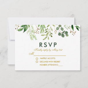 Watercolor-botanisches grünes Gold-UAWG Wedding RSVP Karte