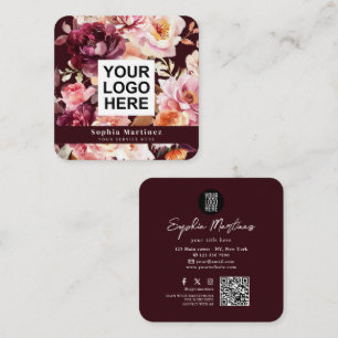 Watercolor Bouquet Florales Burgund & QR-Code-Logo Quadratische Visitenkarte