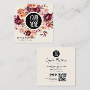 Watercolor Bouquet Florales Burgund & QR-Code-Logo Quadratische Visitenkarte