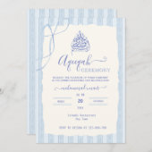 Watercolor Bow  Blue stripes Islamic Aqiqa Aqeeqa  Einladung (Vorne/Hinten)