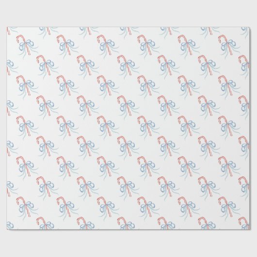 Watercolor Bow Candy Cane Geschenkpapier (Flach)