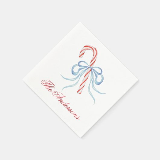 Watercolor Bow Candy Cane Serviette (Ecke)