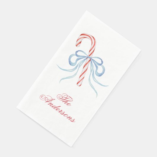 Watercolor Bow Candy Cane Serviette (Ecke)