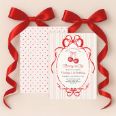 Watercolor Bow Cherry On Top Girl 1st Birthday Einladung