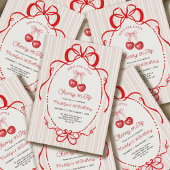 Watercolor Bow Cherry On Top Girl 1st Birthday Einladung