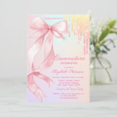 Watercolor Bow Glitter Drips Colorful Quinceañera Einladung (Stehend Vorderseite)