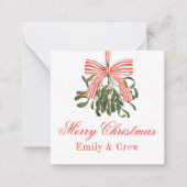 Watercolor Bow Mistletoe Weihnachten Mitteilungskarte (Vorderseite)