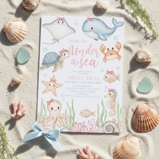 watercolor bow under the sea baby shower einladung