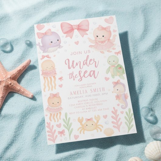 watercolor bow under the sea baby shower einladung