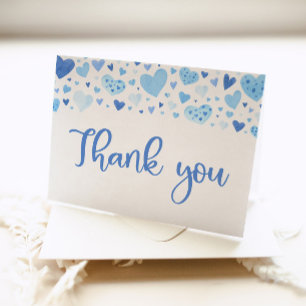 Watercolor Boy Blue Heart Valentine Sweetheart Dankeskarte