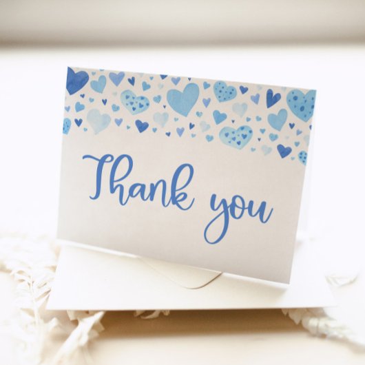 Watercolor Boy Blue Heart Valentine Sweetheart Dankeskarte