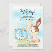 Watercolor Boy Bunny Baby Shower Farm Einladung (Vorderseite)