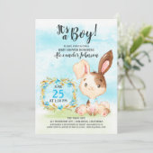 Watercolor Boy Bunny Baby Shower Farm Einladung (Stehend Vorderseite)