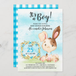 Watercolor Boy Bunny Baby Shower Farm Einladung