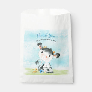 Watercolor Boy Cow Baby Showfarm Vielen Dank Geschenktütchen