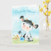 Watercolor Boy Cow Farm Glückwunsch Karte (Gelbe Blume)