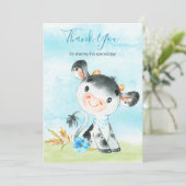 Watercolor Boy Cow Farm Vielen Dank Dankeskarte (Stehend Vorderseite)