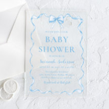 Watercolor Boy Ribbon Dusty Blue Bow Baby Dusche