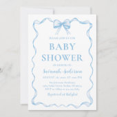 Watercolor Boy Ribbon Dusty Blue Bow Baby Dusche Einladung (Vorderseite)