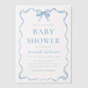 Watercolor Boy Ribbon Dusty Blue Bow Baby Dusche Pergament Einladungen