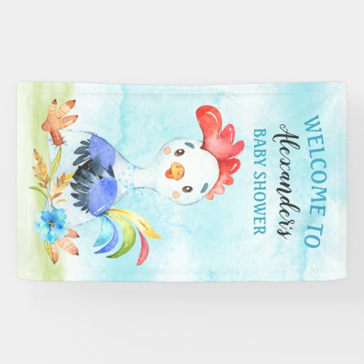 Watercolor Boy Rooster Baby Showfarm Banner (Horizontal)