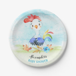 Watercolor Boy Rooster Baby Showfarm Pappteller