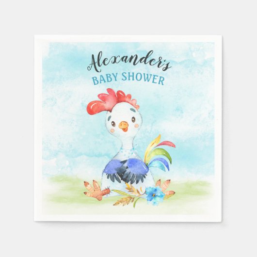 Watercolor Boy Rooster Baby Showfarm Serviette (Vorderseite)