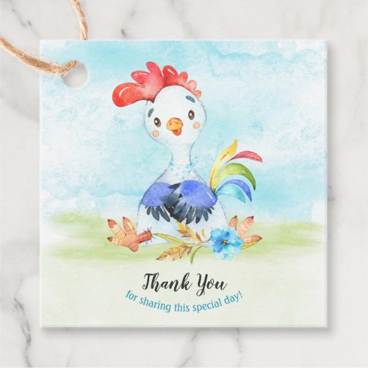 Watercolor Boy Rooster Farm Vielen Dank Geschenkanhänger (Vorderseite)