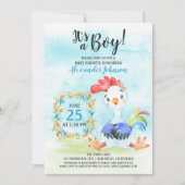 Watercolor Boy Rooster Kinderdusche Farm Einladung (Vorderseite)