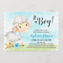 Watercolor Boy Sheep Baby Shower Farm Einladung