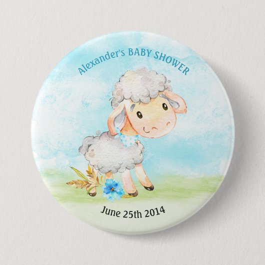 Watercolor Boy Sheep Baby Showfarm Button (Vorderseite)