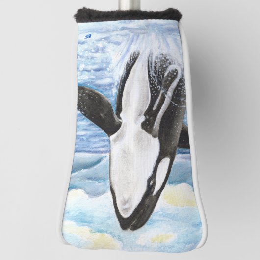 Watercolor Breaching Orca Whale Golf Headcover (Rotieren 90)