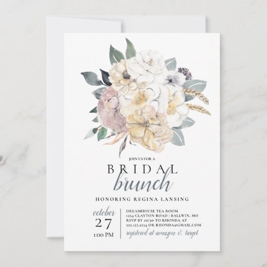 Watercolor Bridal Brunch Bouquet Einladung (Vorderseite)