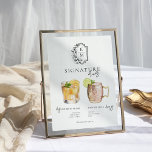 Watercolor | Bride & Groom Signature Drink Poster<br><div class="desc">Personalize this sign with the names of the bride and groom and their favorite drink choice. Different cocktail illustrations can be made by request. Add your custom wording to this design by using the "Edit this design template" boxes on the right-hand side of the item or click the blue "Customize...</div>