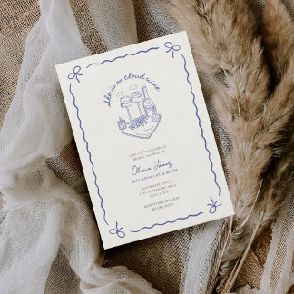 Watercolor bride on cloud wine bridal shower einladung