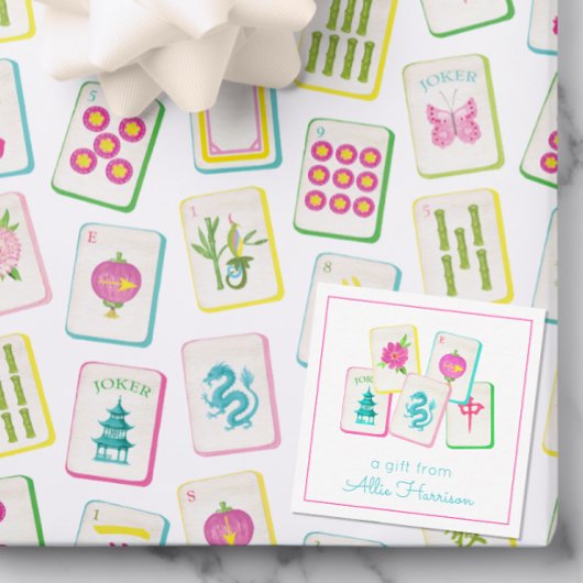 Watercolor Bright Mahjong Tiles Enclosure Mitteilungskarte