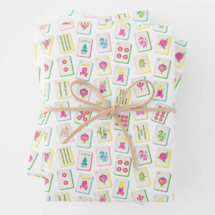 Watercolor Bright Mahjong Tiles Geschenkpapier Set