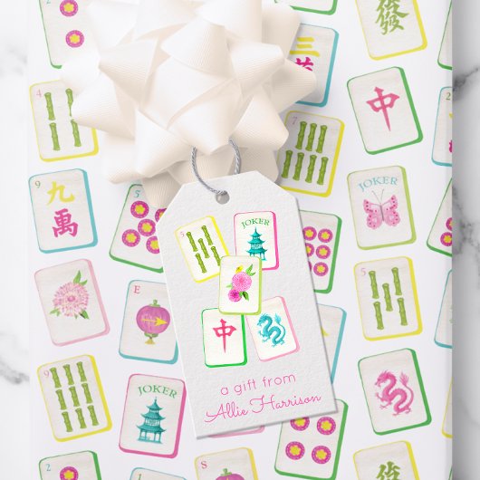 Watercolor Bright Mahjong Tiles Personalisiert Geschenkanhänger