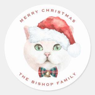 Watercolor British Shorthair Cat Frohe Weihnachten Runder Aufkleber