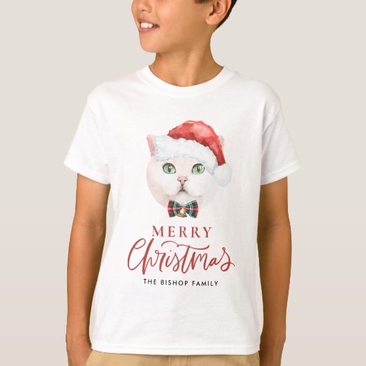 Watercolor British Shorthair Cat Frohe Weihnachten T-Shirt (Vorderseite)