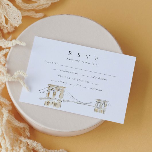 Watercolor Brooklyn Bridge New York Wedding RSVP