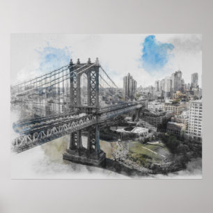 Watercolor Brooklyn Bridge Poster - Elegantes NYC