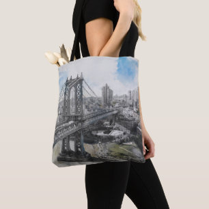 Watercolor Brooklyn Bridge Tote Bag - Elegantes NY Tasche