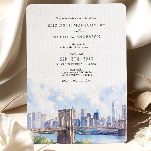Watercolor Brooklyn Bridge Wedding Einladung