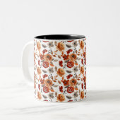 Watercolor Brown Floral Pattern Zweifarbige Tasse (Vorderseite Links)