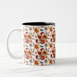 Watercolor Brown Floral Pattern Zweifarbige Tasse